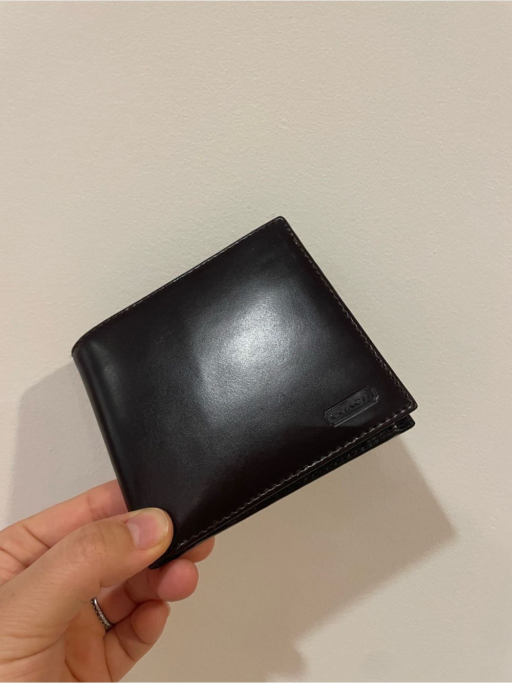 Coach Men's Vintage Dark Brown Leather Bifold Wallet with Coin Pocket